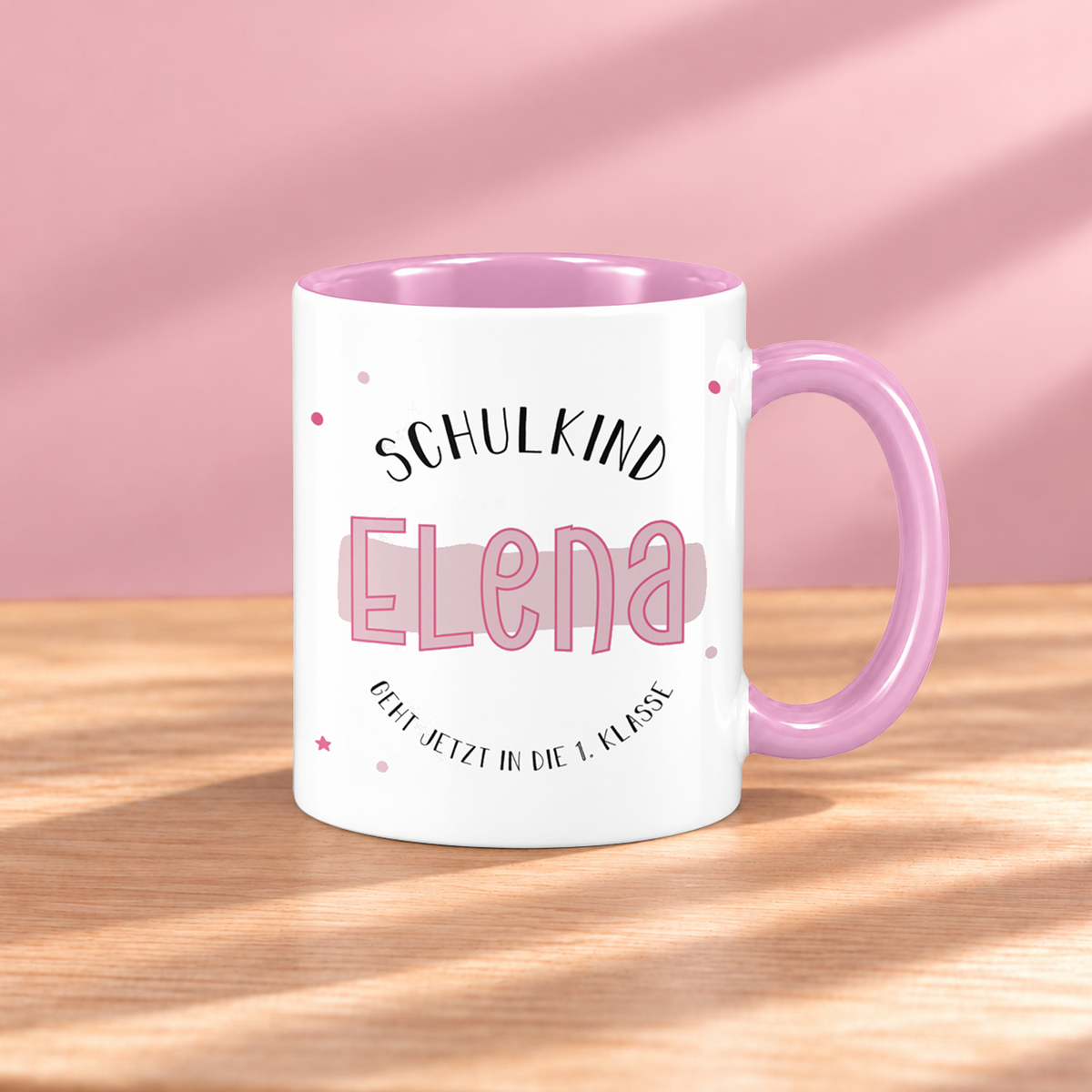 Keramik Tasse mit Namen | Schulkind Rosa
