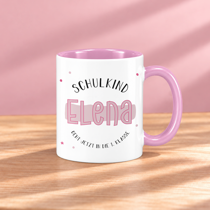 Keramik Tasse mit Namen | Schulkind Rosa