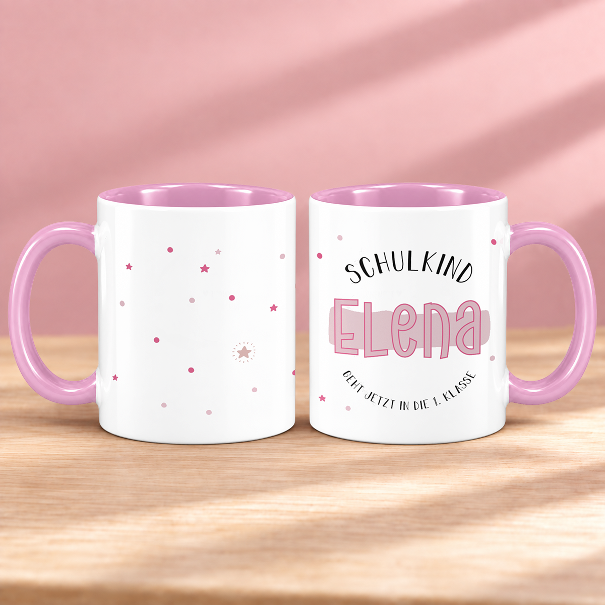 Keramik Tasse mit Namen | Schulkind Rosa