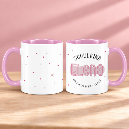 Keramik Tasse mit Namen | Schulkind Rosa