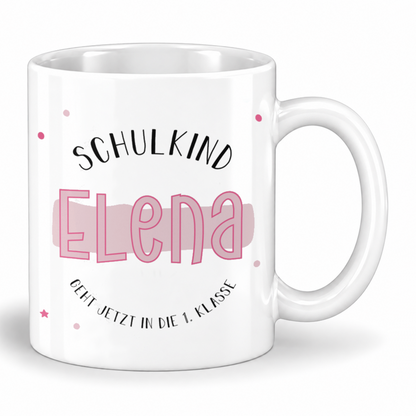 Keramik Tasse mit Namen | Schulkind Rosa