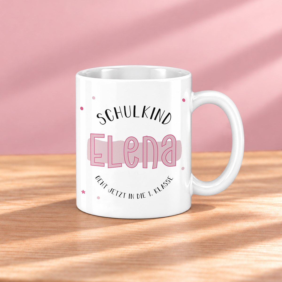 Keramik Tasse mit Namen | Schulkind Rosa