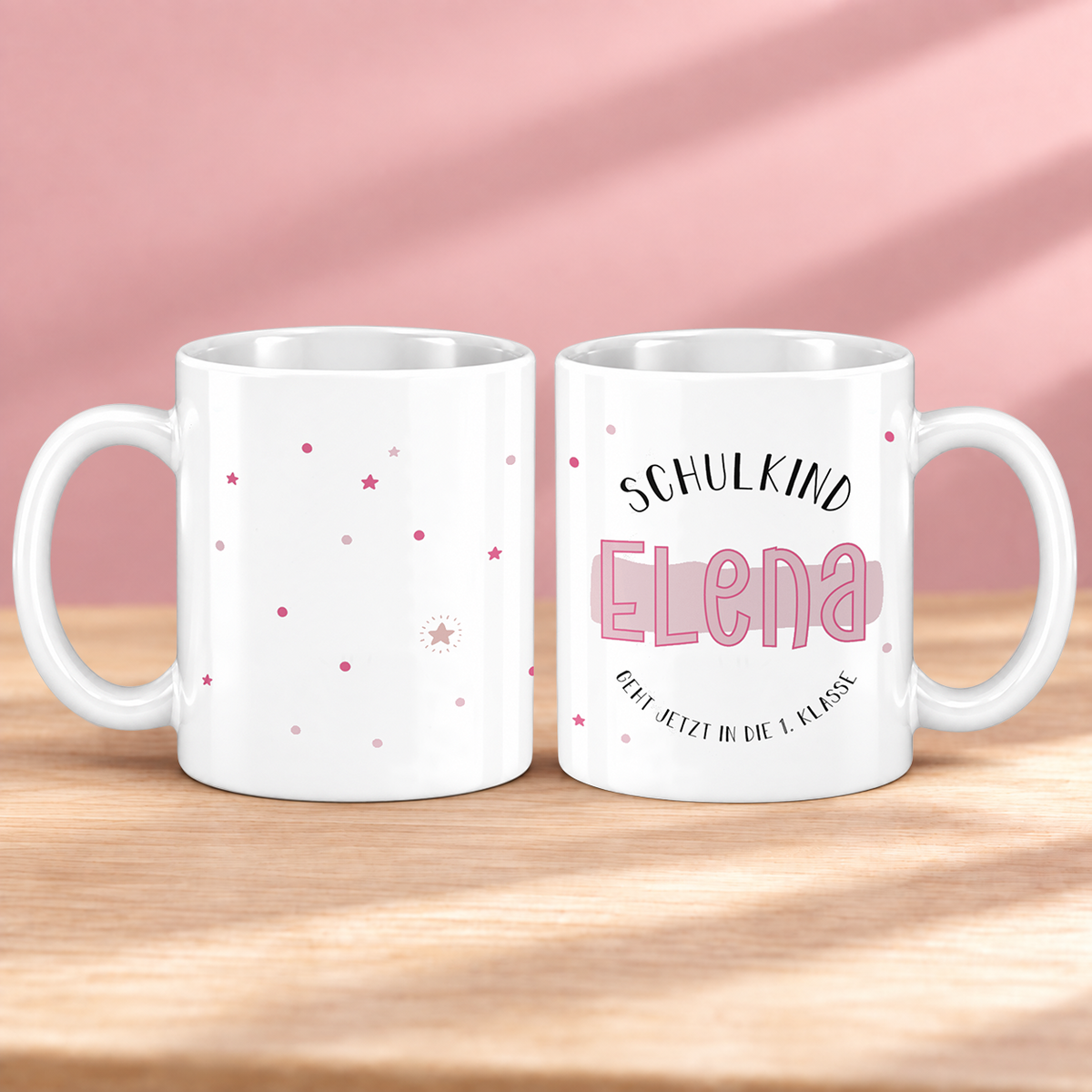Keramik Tasse mit Namen | Schulkind Rosa