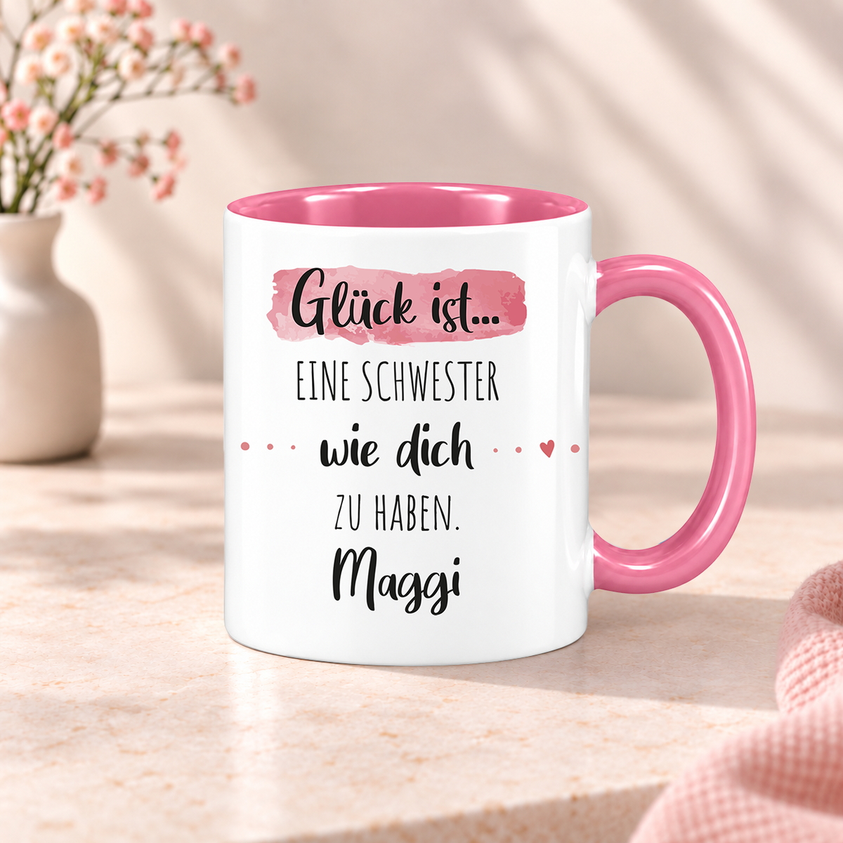 Keramik Tasse mit Namen | Glück ist eine Schwester wie dich zu haben