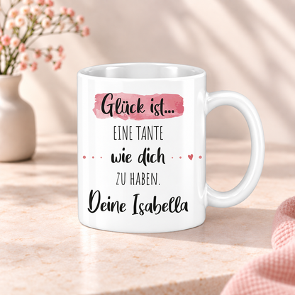Keramik Tasse mit Namen | Glück ist eine Tante wie dich zu haben