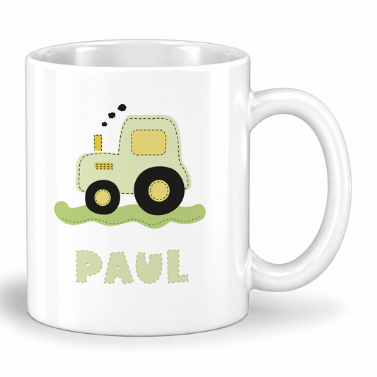 Keramik Tasse mit Namen | Traktor grün