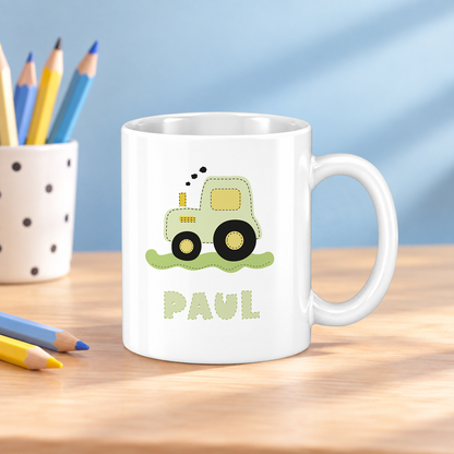 Keramik Tasse mit Namen | Traktor grün