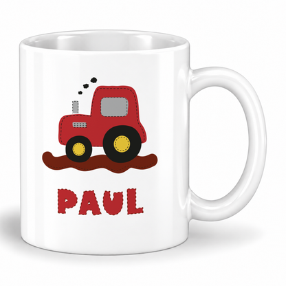 Keramik Tasse mit Namen | Traktor rot