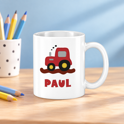 Keramik Tasse mit Namen | Traktor rot