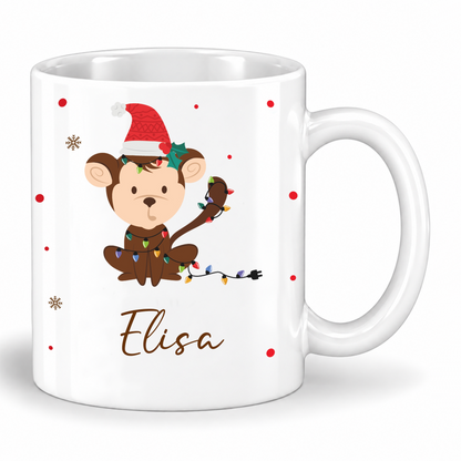Keramik Tasse mit Name | Weihnachts- Affe
