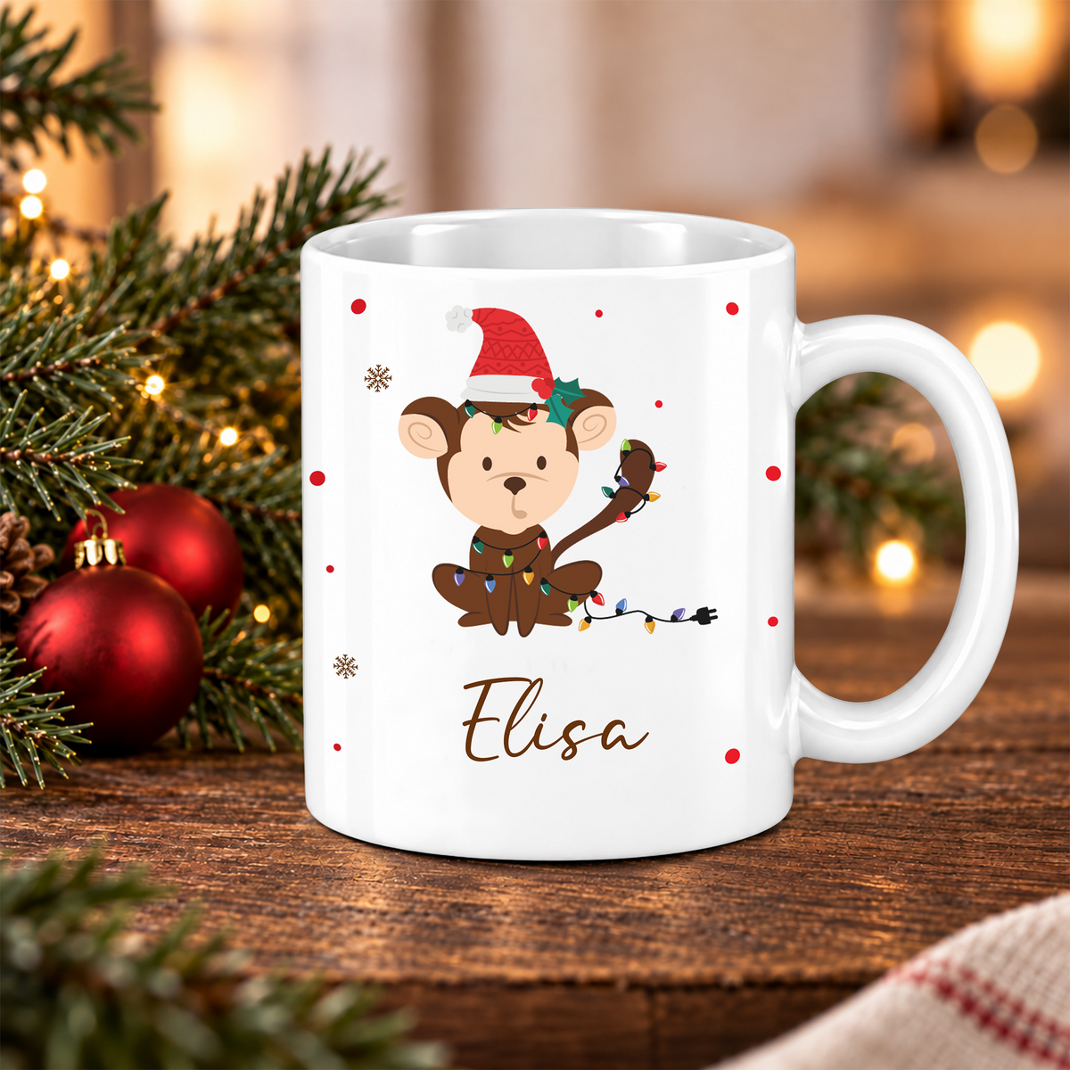 Keramik Tasse mit Name | Weihnachts- Affe
