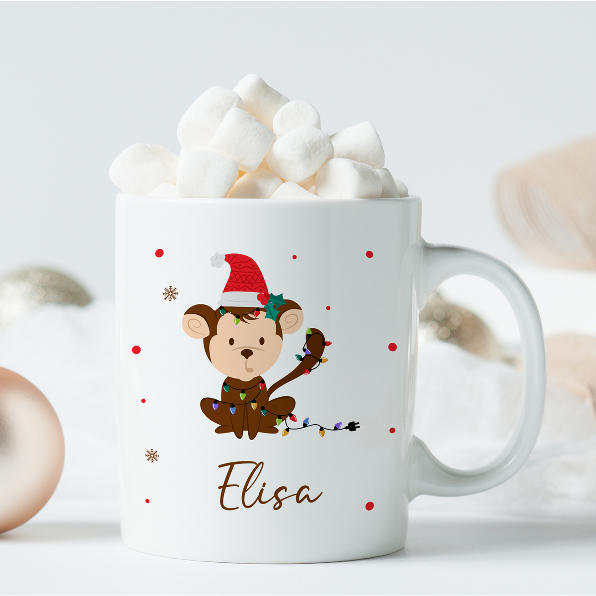 Keramik Tasse mit Name | Weihnachts- Affe