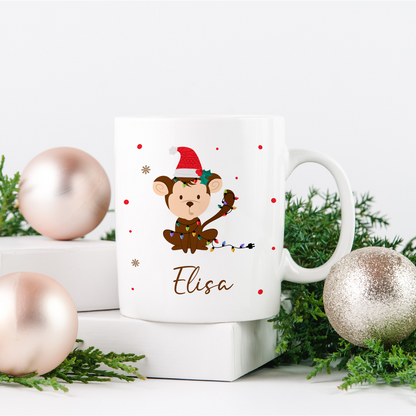 Keramik Tasse mit Name | Weihnachts- Affe