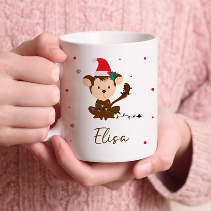 Keramik Tasse mit Name | Weihnachts- Affe