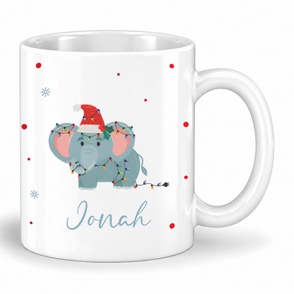 Keramik Tasse mit Name | Weihnachts- Elefant