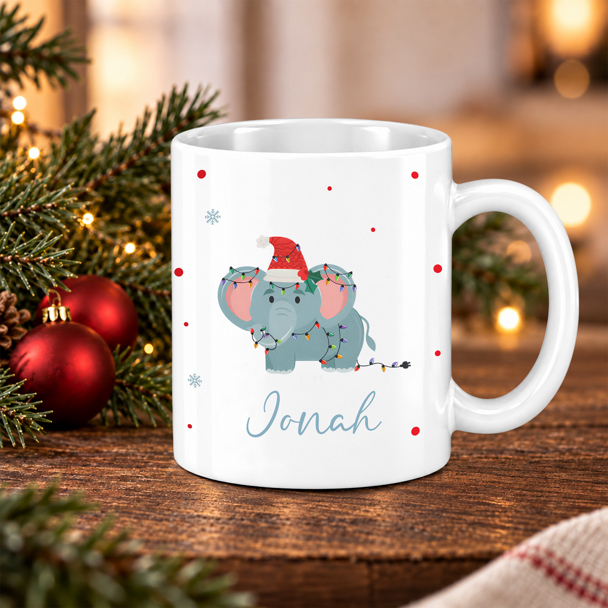 Keramik Tasse mit Name | Weihnachts- Elefant