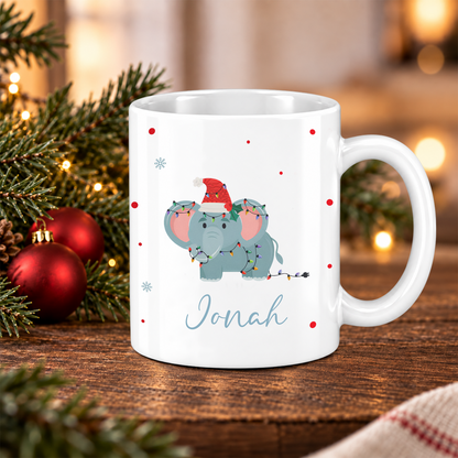 Keramik Tasse mit Name | Weihnachts- Elefant