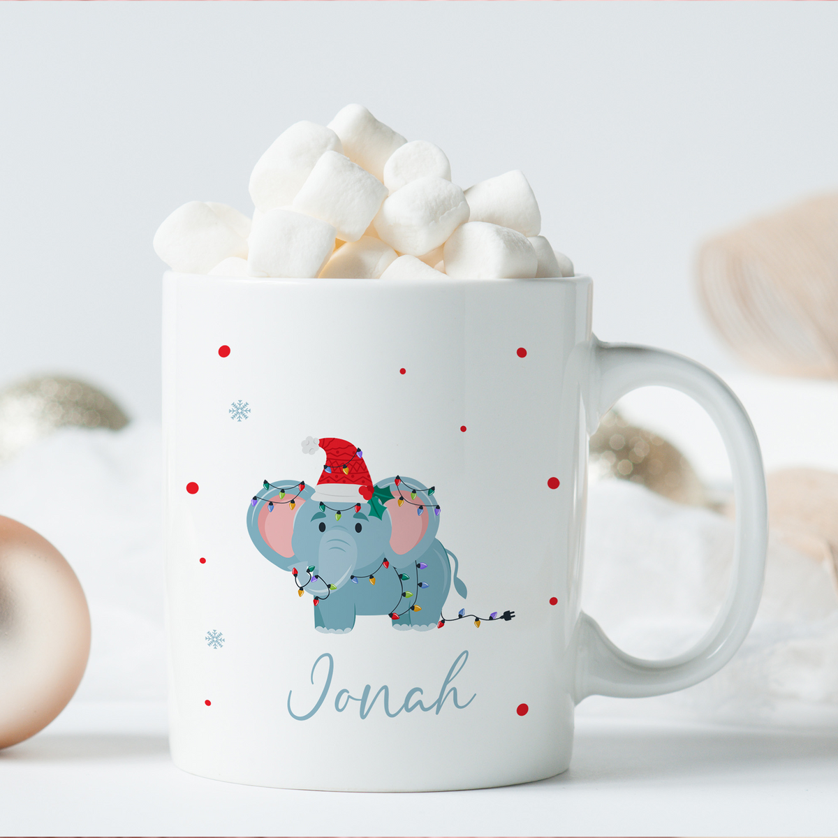 Keramik Tasse mit Name | Weihnachts- Elefant