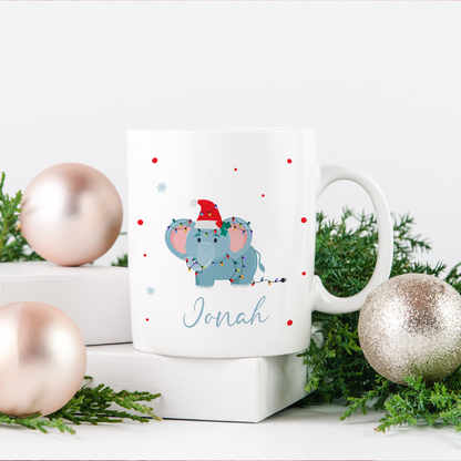 Keramik Tasse mit Name | Weihnachts- Elefant