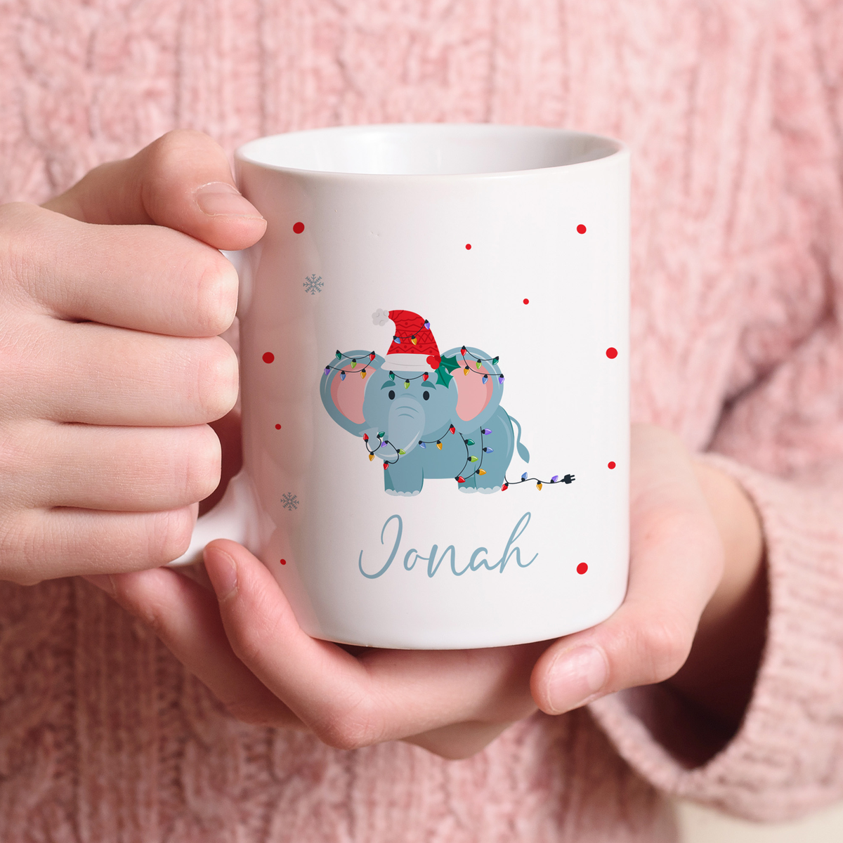 Keramik Tasse mit Name | Weihnachts- Elefant