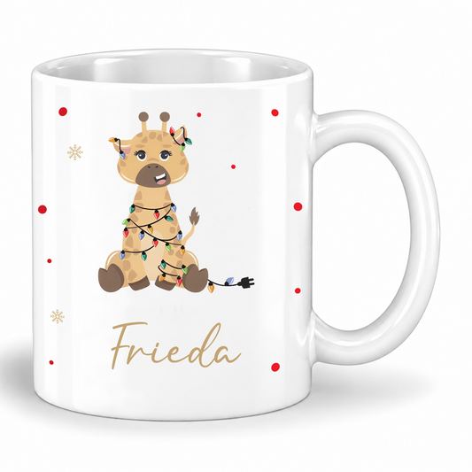 Keramik Tasse mit Name | Weihnachts- Giraffe
