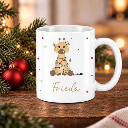 Keramik Tasse mit Name | Weihnachts- Giraffe