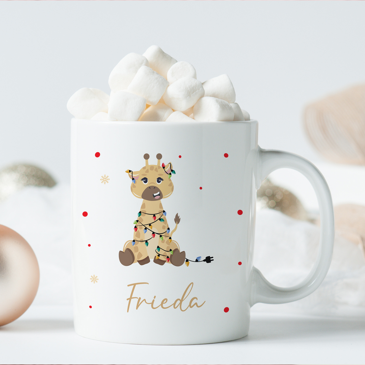 Keramik Tasse mit Name | Weihnachts- Giraffe