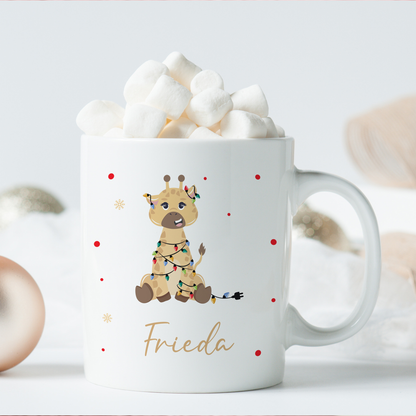Keramik Tasse mit Name | Weihnachts- Giraffe