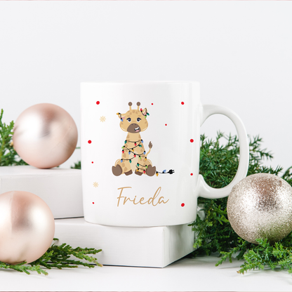 Keramik Tasse mit Name | Weihnachts- Giraffe