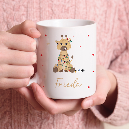 Keramik Tasse mit Name | Weihnachts- Giraffe