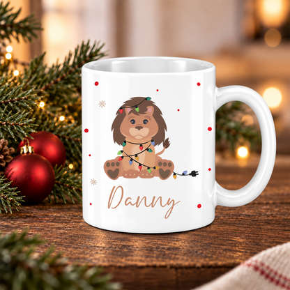 Keramik Tasse | mit Name | Weihnachts- Löwe