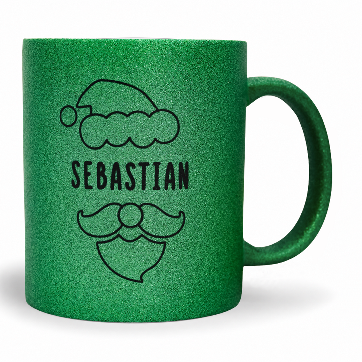 Keramik Tasse in Glitzer + Grün mit Name | Weihnachtsmann