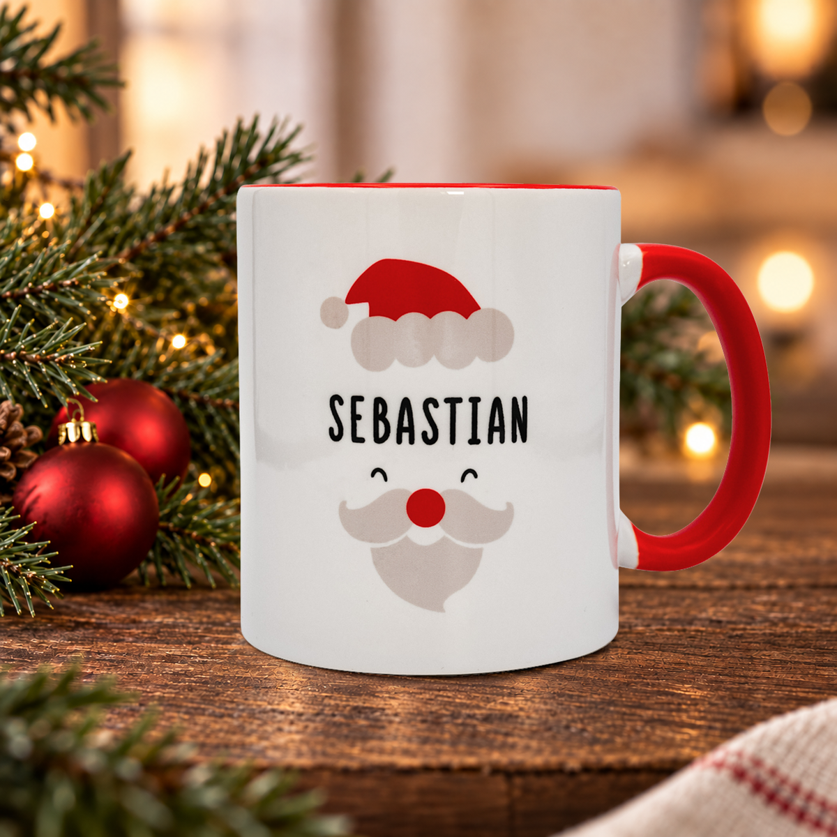 Keramik Tasse mit Name | Weihnachtsmann Rot
