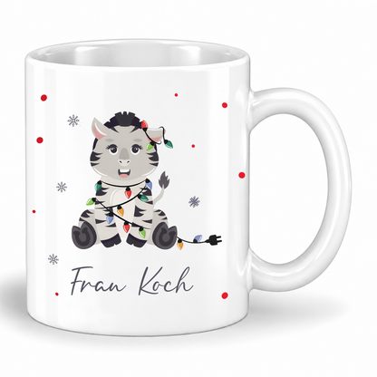 Keramik Tasse mit Name | Weihnachts- Zebra