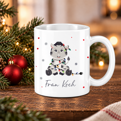 Keramik Tasse mit Name | Weihnachts- Zebra