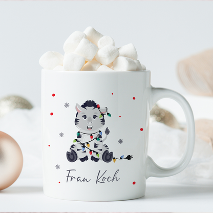 Keramik Tasse mit Name | Weihnachts- Zebra