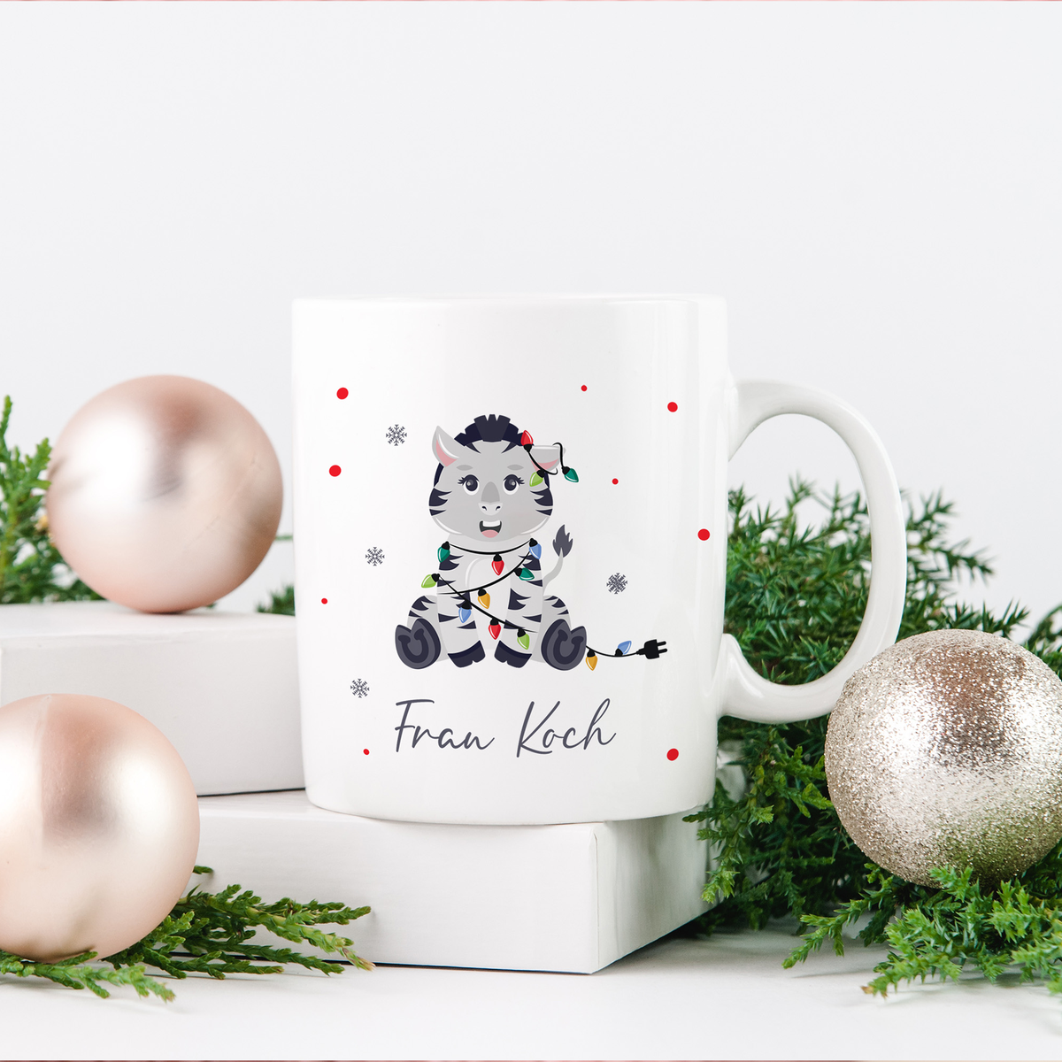 Keramik Tasse mit Name | Weihnachts- Zebra
