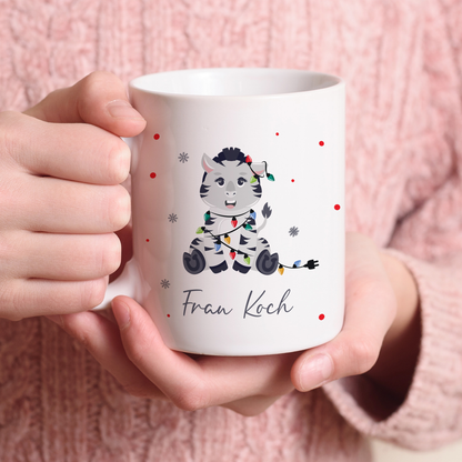 Keramik Tasse mit Name | Weihnachts- Zebra