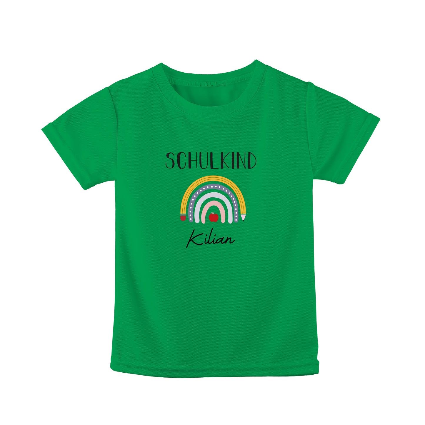 T-Shirt Kinder | Bio-Baumwolle | Schulkind | Regenbogen + Stift + Apfel