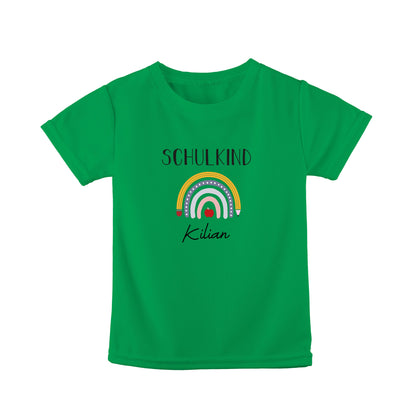 T-Shirt Kinder | Bio-Baumwolle | Schulkind | Regenbogen + Stift + Apfel