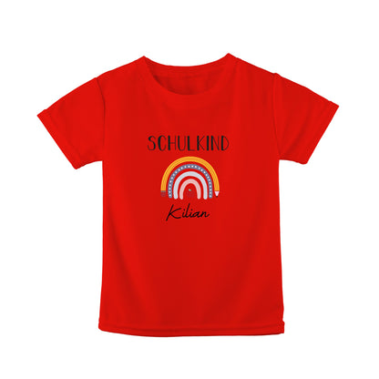 T-Shirt Kinder | Bio-Baumwolle | Schulkind | Regenbogen + Stift + Apfel