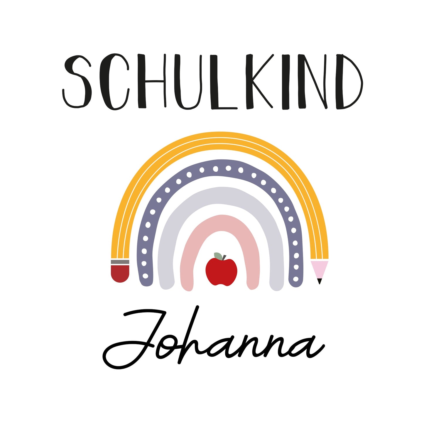 T-Shirt Kinder | Bio-Baumwolle | Schulkind | Regenbogen + Stift + Apfel