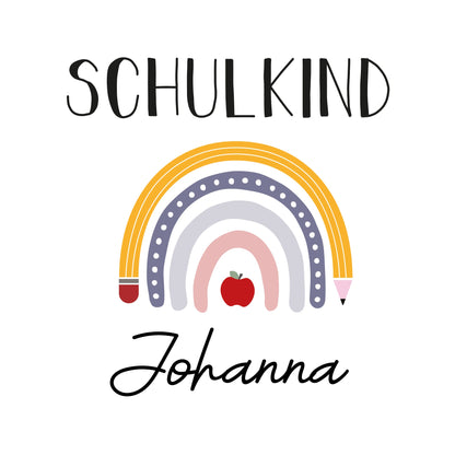 T-Shirt Kinder | Bio-Baumwolle | Schulkind | Regenbogen + Stift + Apfel