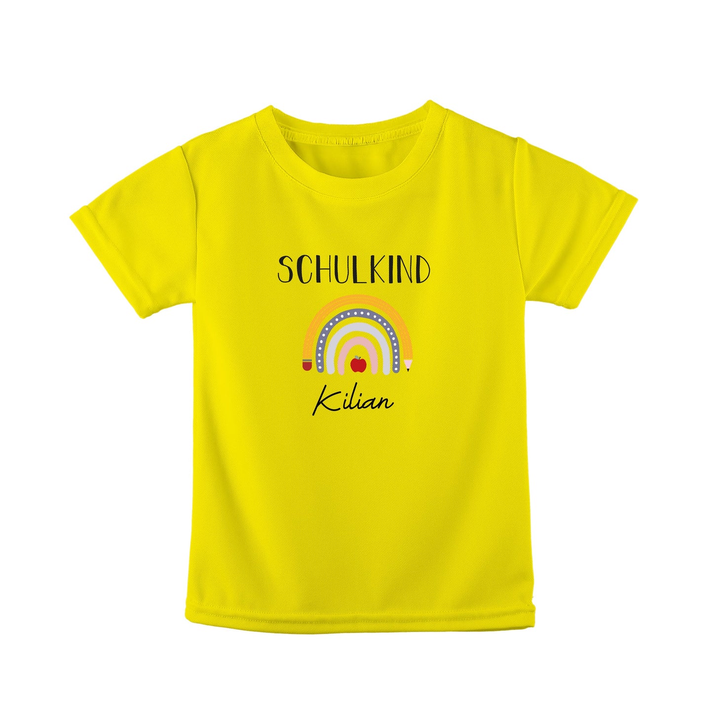T-Shirt Kinder | Bio-Baumwolle | Schulkind | Regenbogen + Stift + Apfel