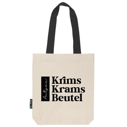 Krims Krams Beutel | personalisiert | dein Name | natur | Stofftasche aus Bio- Baumwolle | lange farbige Henkel | Tote Bag | Twill Bag - verschenkich.de