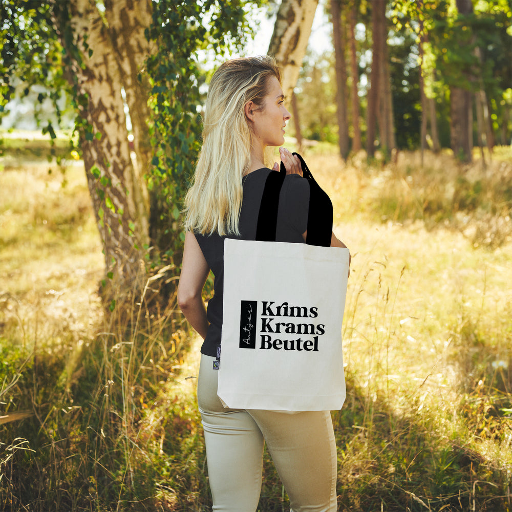 Krims Krams Beutel | personalisiert | dein Name | natur | Stofftasche aus Bio- Baumwolle | lange farbige Henkel | Tote Bag | Twill Bag - verschenkich.de