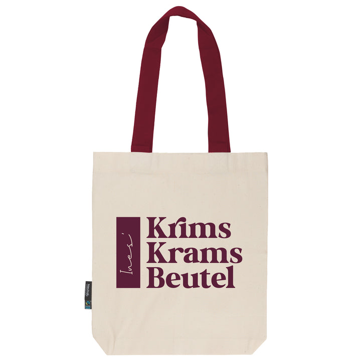 Krims Krams Beutel | personalisiert | dein Name | natur | Stofftasche aus Bio- Baumwolle | lange farbige Henkel | Tote Bag | Twill Bag - verschenkich.de