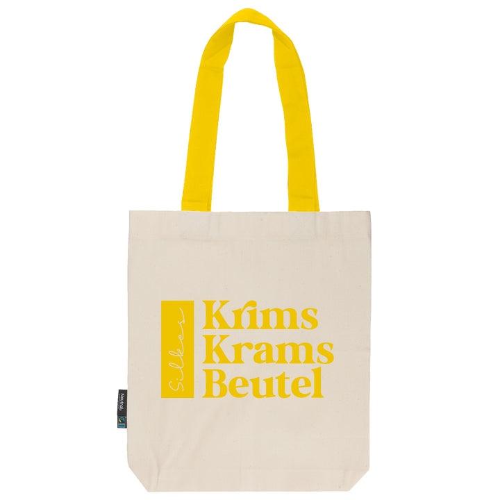 Krims Krams Beutel | personalisiert | dein Name | natur | Stofftasche aus Bio- Baumwolle | lange farbige Henkel | Tote Bag | Twill Bag - verschenkich.de