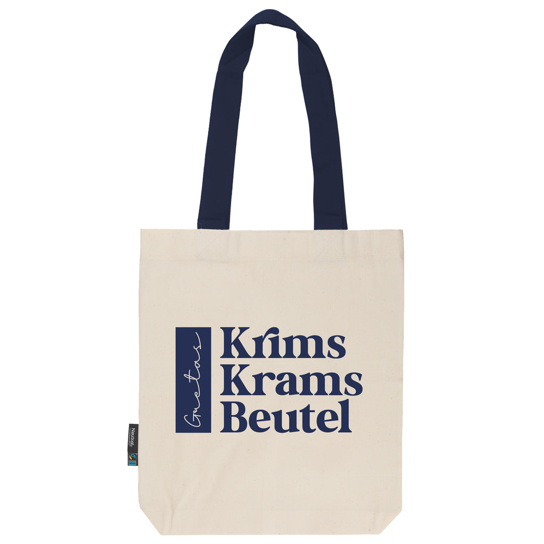 Krims Krams Beutel | personalisiert | dein Name | natur | Stofftasche aus Bio- Baumwolle | lange farbige Henkel | Tote Bag | Twill Bag - verschenkich.de