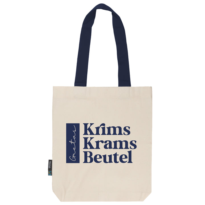 Krims Krams Beutel | personalisiert | dein Name | natur | Stofftasche aus Bio- Baumwolle | lange farbige Henkel | Tote Bag | Twill Bag - verschenkich.de